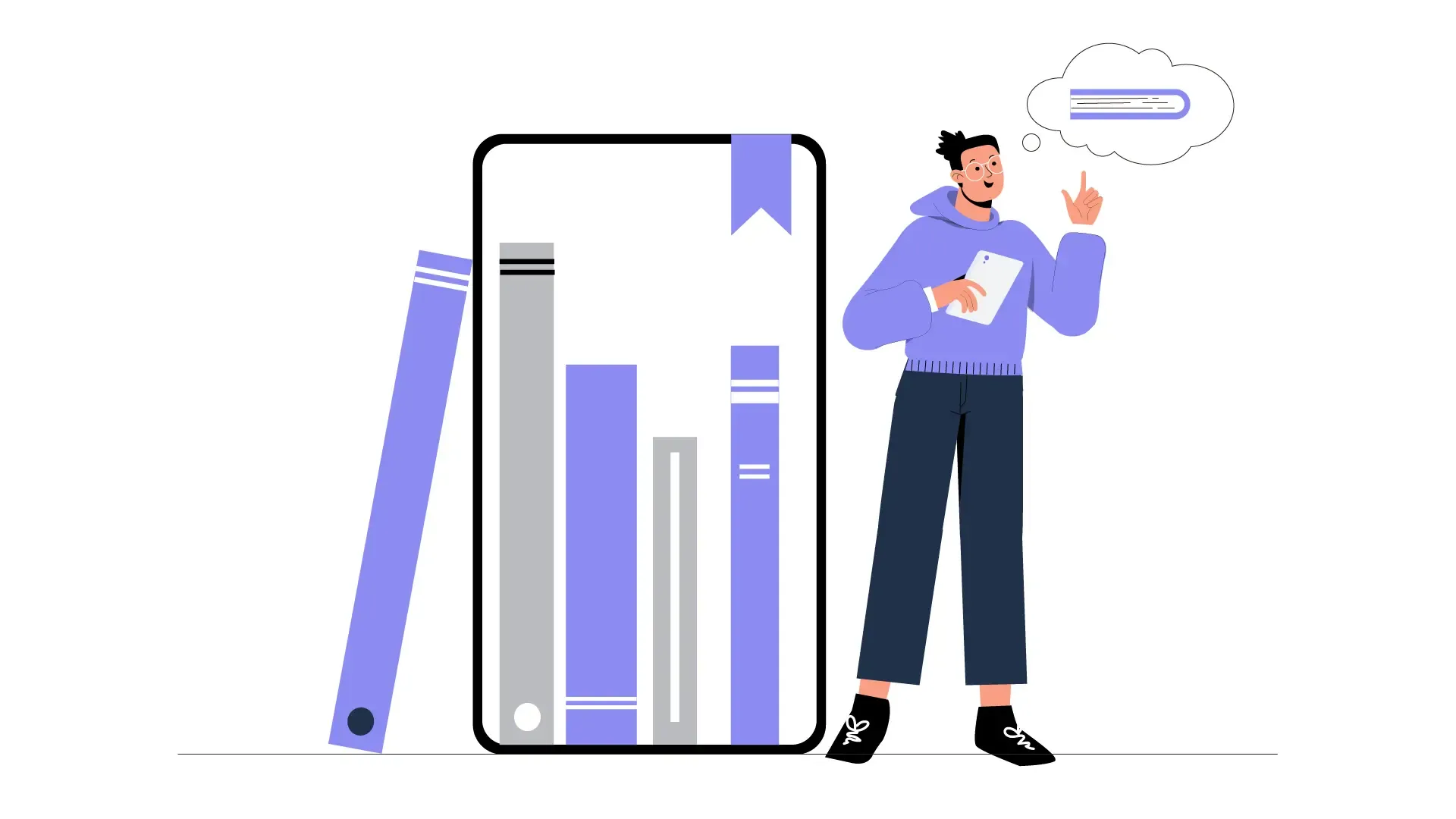 Flat Character Illustration of Man Using Mobile Library image